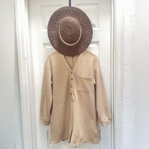 Beige Button-Up Women's Romper (Hat not included)